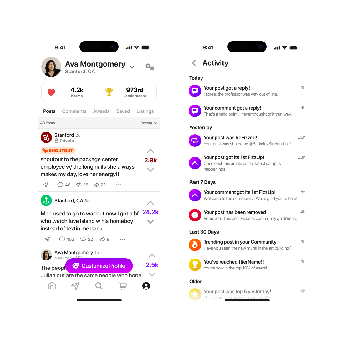 Core Navigation Improvements to Profile and Activity